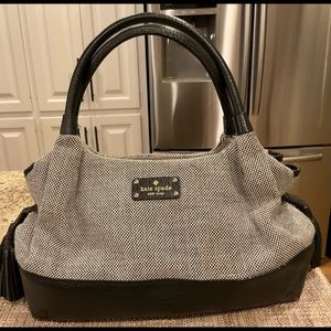 Kate Spade Satchel Handbag, Black/White fabric with leather
